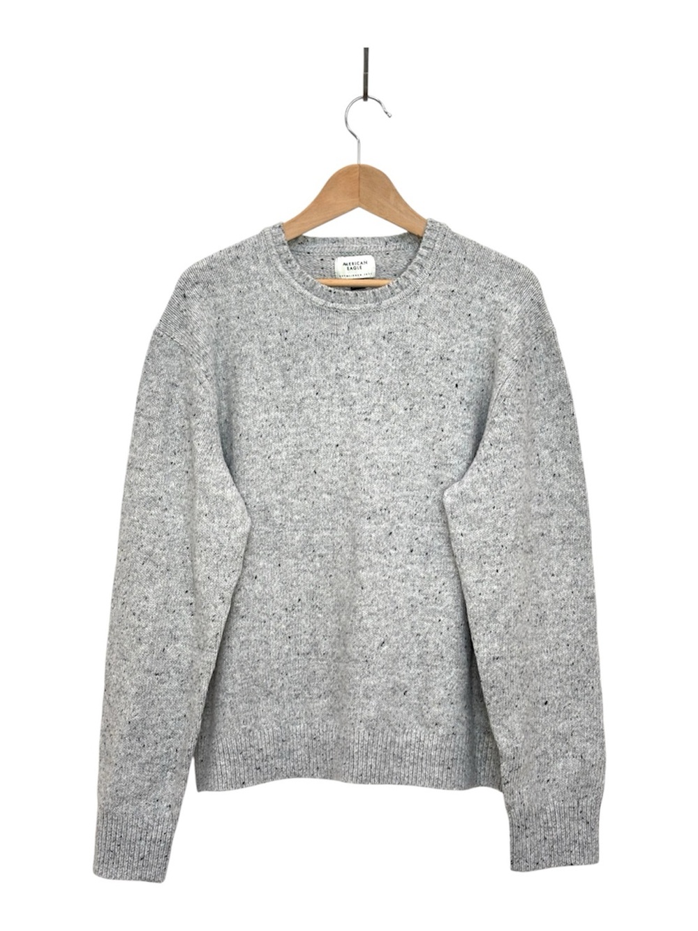 American Eagle Wool Blend Gray Speckled Crewneck Sweater Mens Medium Preppy NEW
